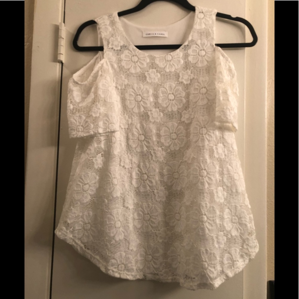 NWOT white lace cold shoulder top